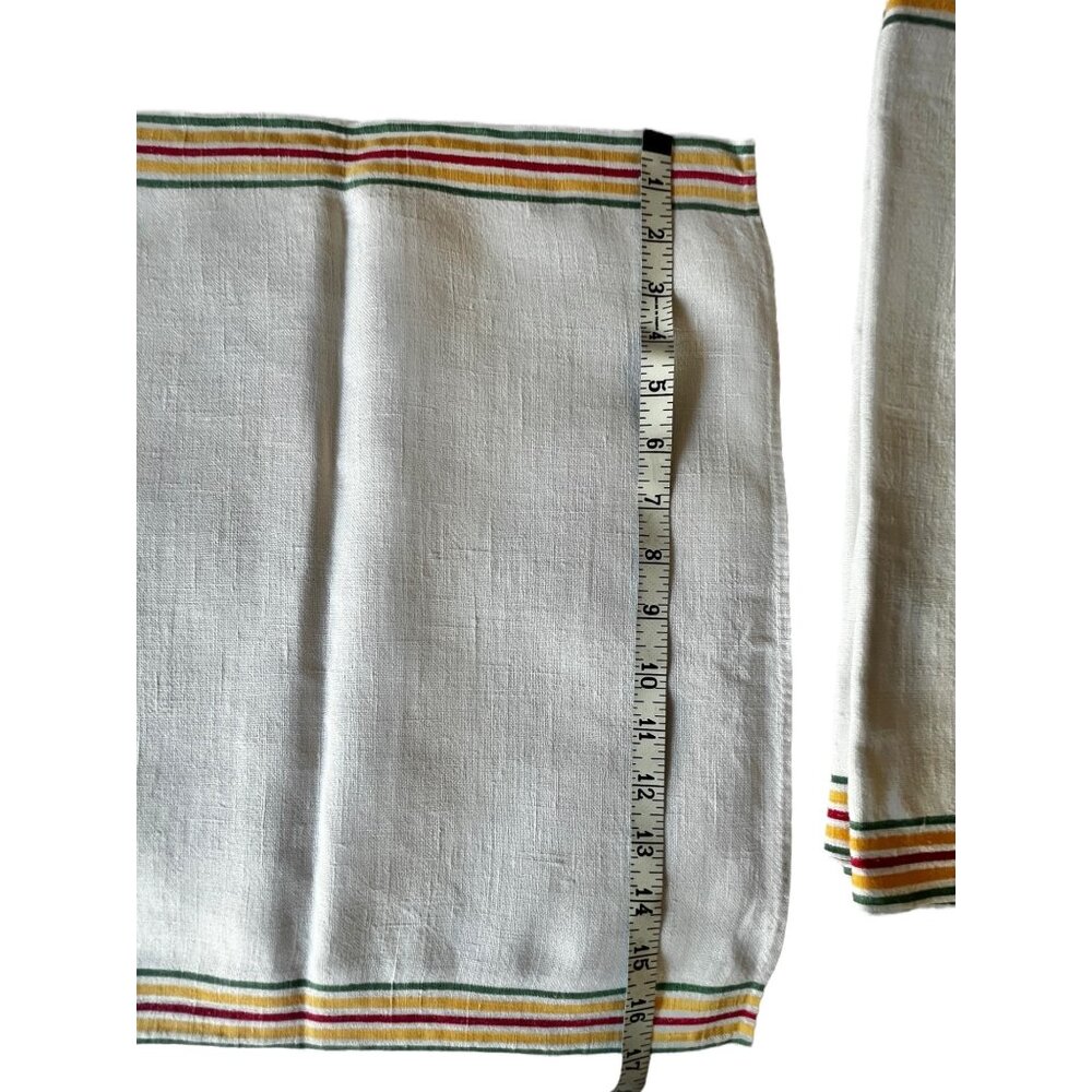 4 Vintage White Linen Cotton Dishtowels Yellow Red Green Stripes 33x17 - Picture 3 of 6